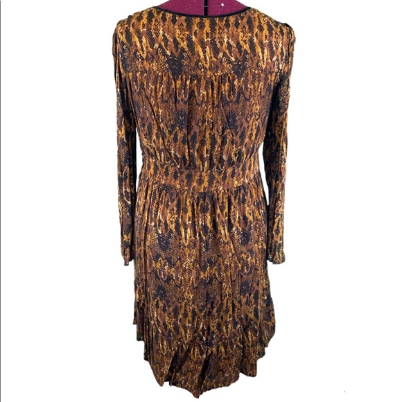 Context Lord & Taylor Brown Multicolor Dress Midi Long Bell Sleeve Women's Large - Picture 6 of 9